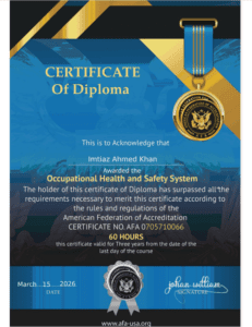 Imtiaz Ahmed Khan OHS certification