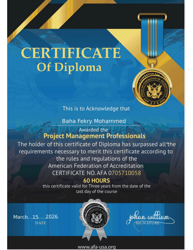 DTC Management Congratulates Bahaa Fekry on PMP Certification by American Accreditation Association
