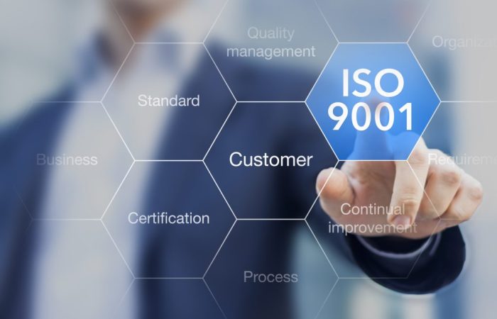 ISO 9001 standard for quality management of organizations with an auditor or manager in background